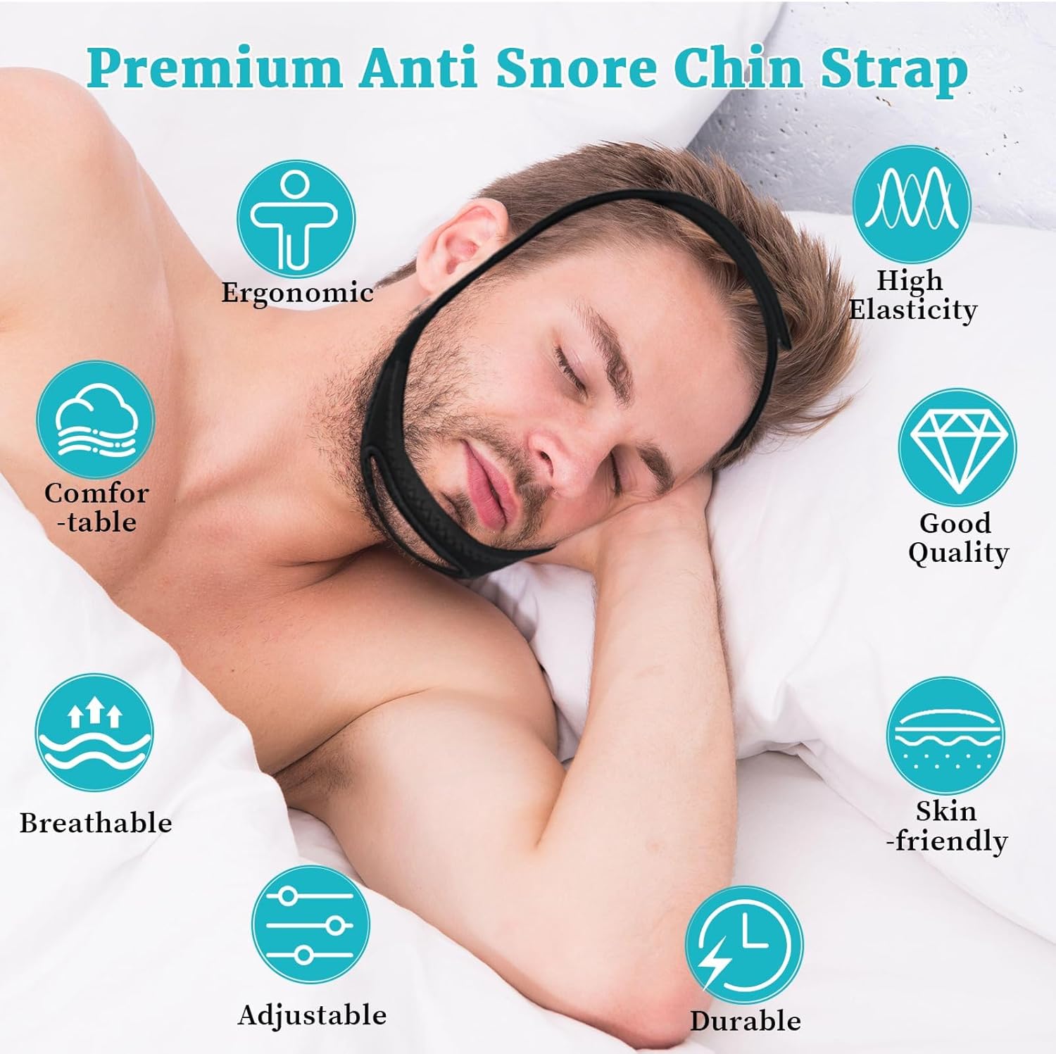 Anti Snoring Chin Strap for Sleeping, 2 Pack Adjustable Jaw Support Strap to Keep Mouth Closed, Soft Snoring Solution for Women Men, Stops Snoring Dry Mouth